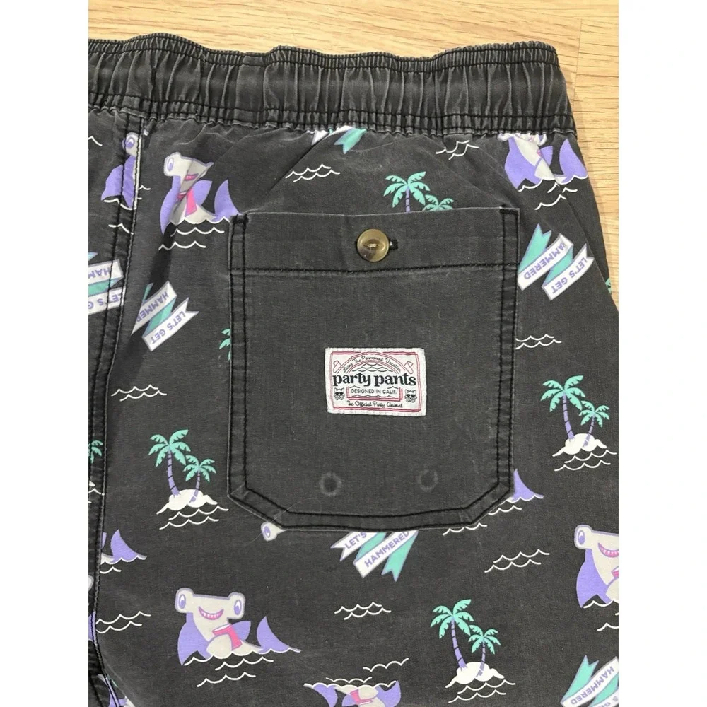 Party Pants Hammertime Short Hammerhead Shark Men L Stretch Black Trunks